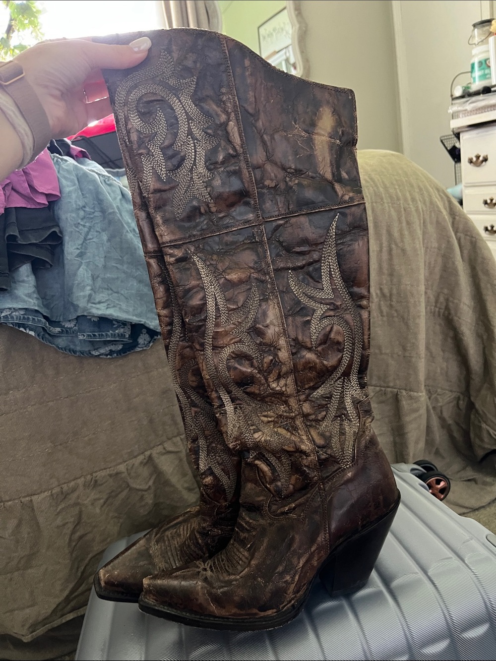 DAN POST WOMEN'S JILTED KNEE HIGH WESTERN BOOTS - Picture 1 of 3
